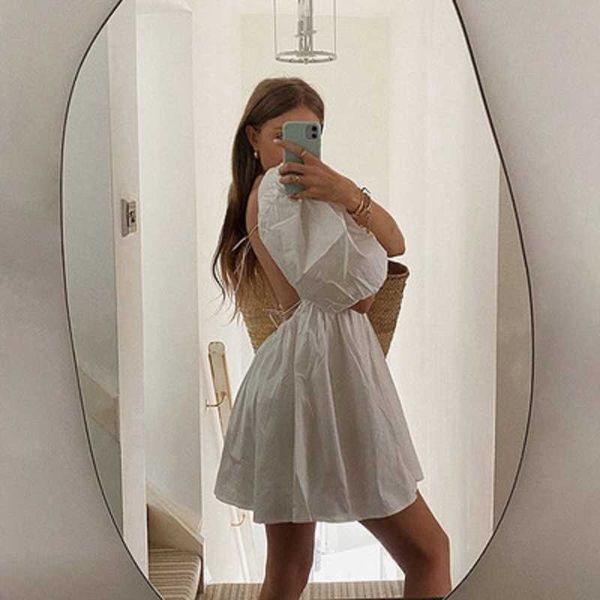 

casual dresses women summer dress summer fashion white elegant puff sleeve backless party beach dress vacation casual mini dress g230311, Black;gray