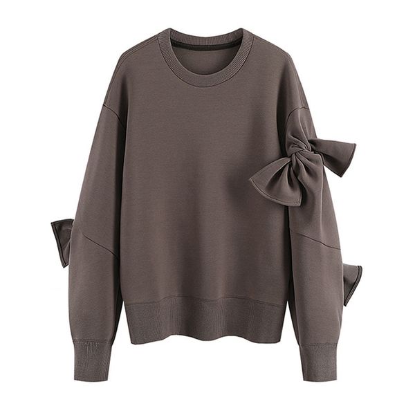 

women's hoodies sweatshirts autumn woman's kawaii bow oversize female crew neck coffee loose solid casual warm women long sleeve 2, Black