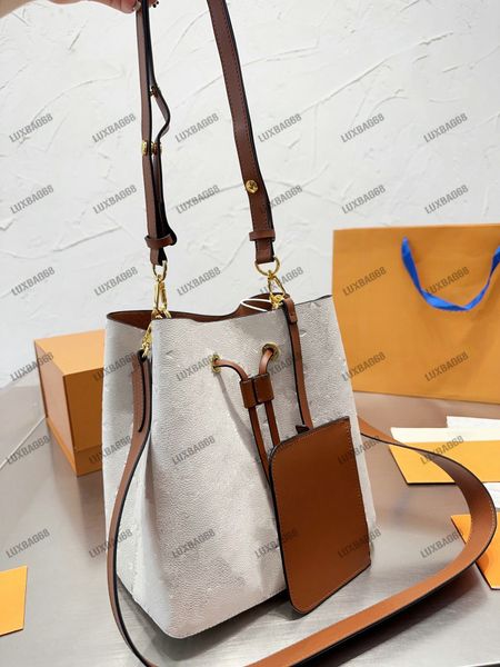 

new neonoe mm bucket bag women designer leather drawstring bag embossed monograms letter flower crossbody luxury shoulder bags with zipped p