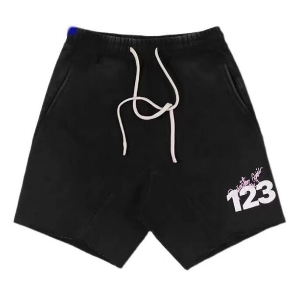 

summer vintage washed shorts letter printing men women elastic waist drawstring