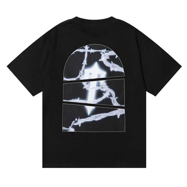 

trendy trapstar letter print jingtiao men's and women's lovers round neck short sleeve youth leisure sports cotton t-shirt, Black;white