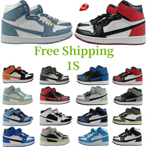 

j4s og jumpman 1 1s basketball shoes designer sneakers casual trainers panda blue gray mist valentine's day dark suitable for men and w, Black