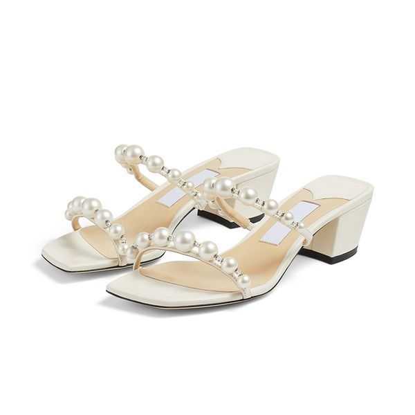 

fashion summer women sandals pumps popular london amara 45 mm italy luxury pearls double ankle strap calfskin embellished trendy slingback s, Black