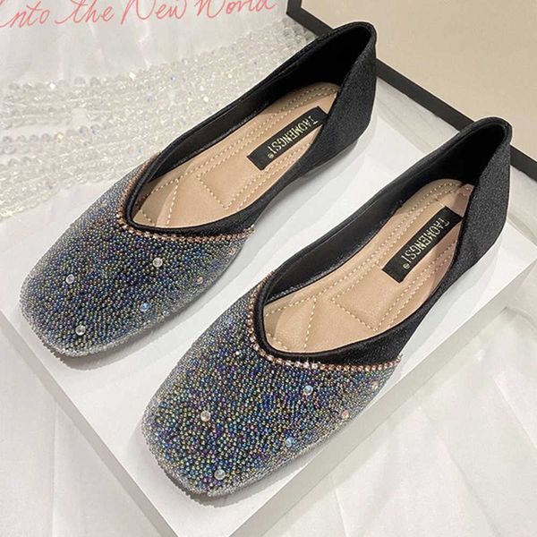 

dress shoes women rhinestones flat square toe shallow slip on shoes new fashion autumn casual dress ladies footwear zapatos de mujer ks502 j, Black
