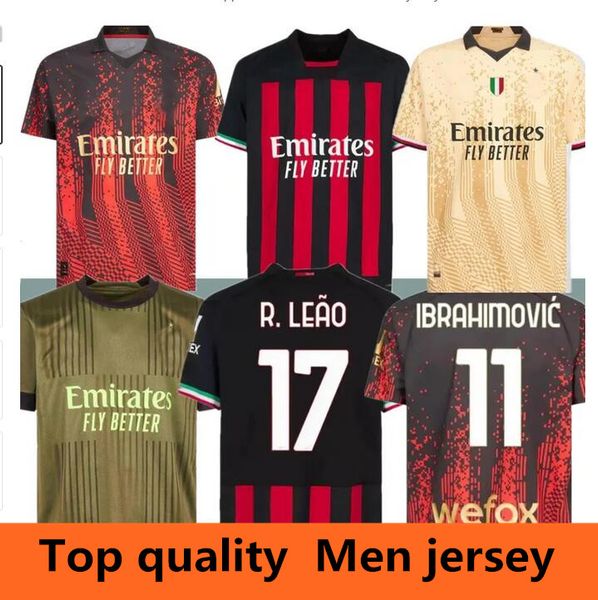 

ibrahimovic 22 23 koche soccer jerseys giroud ac milans de ketelaere r. leao tonali theo football shirt set special fourth 4th men, Black;yellow
