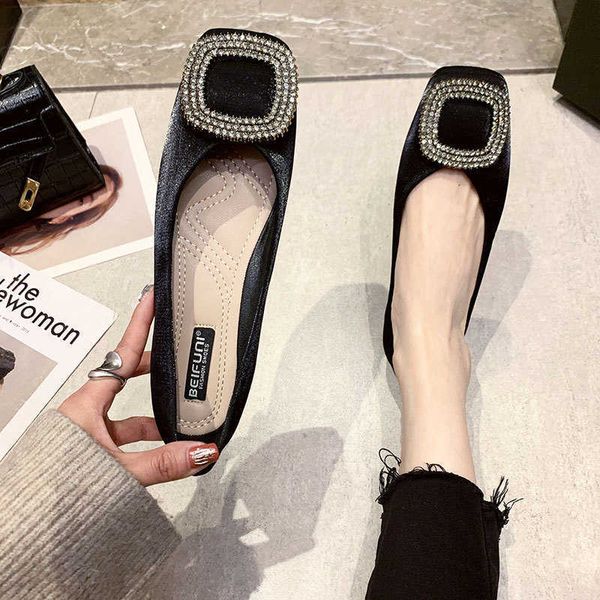 

dress shoes paillette crystal buckle moccasins woman flats square toe loafers pregnant shoes women sneakers slip on soft soled ballerina new, Black