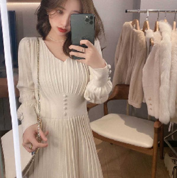 

design knitted dress women casual long sleeve vintage elegant office sweater dress female autumn one piece dress korean outerwe, Black;gray
