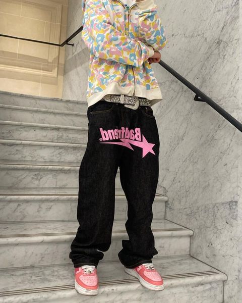 

men s jeans hip hop american street letter printing jeans men s low waist loose trend retro y2k casual straight fashion ig 230311, Blue