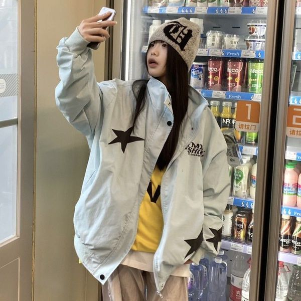 

women's jackets vintage blue women 2023 spring fivepointed star embroidery high street trend harajuku loose allmatch y2k 230310, Black;brown