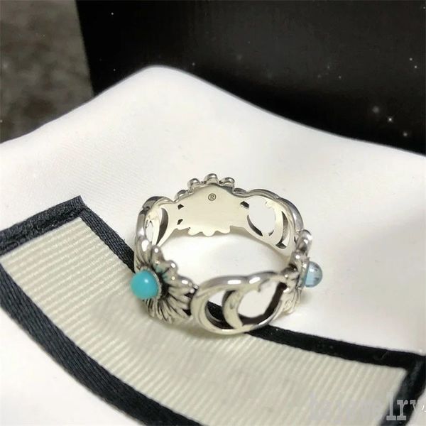 

gift designer ring love daisy blue bague women travel double letter g charming flower pattern summer diamonds outdoor party luxury rings man, Silver