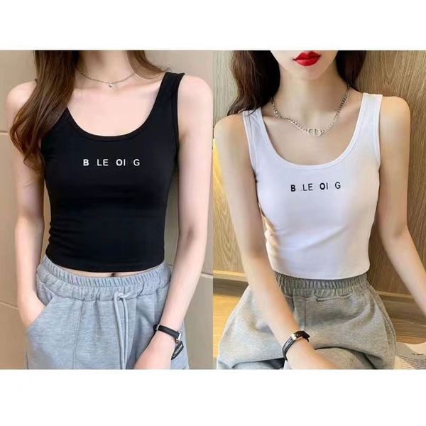 

women's tank printed milk sand pure cotton tank r skirt yoga suit bra solid color vintage t-shirt, White