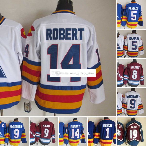 

1972-1999 movie retro ccm hockey jersey embroidery 9 lannymcdonald 14 renerobert 19 joesakic 5 robramage 8 teemuselanne 1 chicoresch vintage, Black