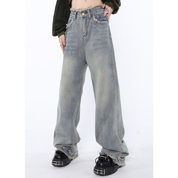 

women's jeans vintage light blue high waist women jeans american fashion streetwear wide leg jean female denim trouser straight baggy p