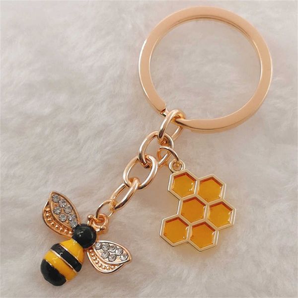 

key rings enamel bee keychain cute animal insect hive drip oil key chains car bag pendant gold color keyrings jewelry decoration gifts r2303, Slivery;golden