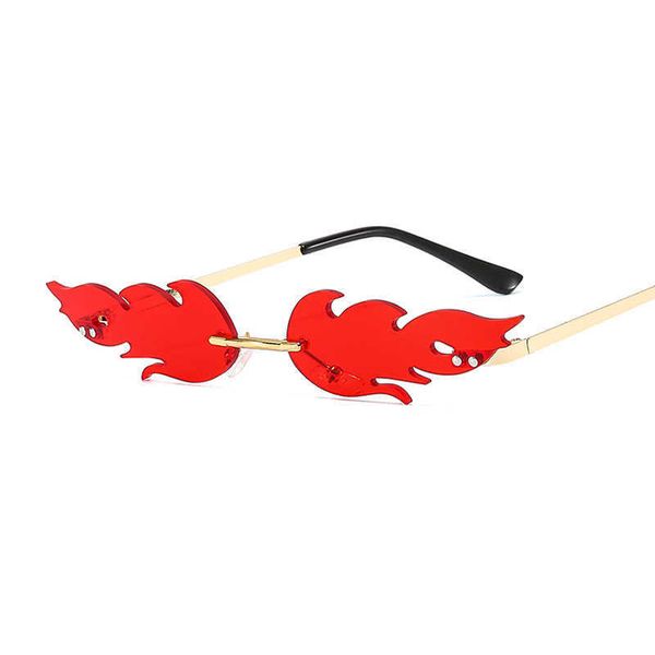 

new personalized flame shaped sunglasses colorful ocean piece frameless sunglasses fashion sunglasses, Black