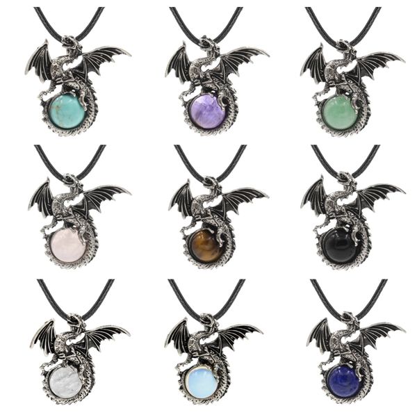 

fashion natural stone necklace crystal tiger eye wing dragon rope chain pendant necklace accessories wholesale, Silver