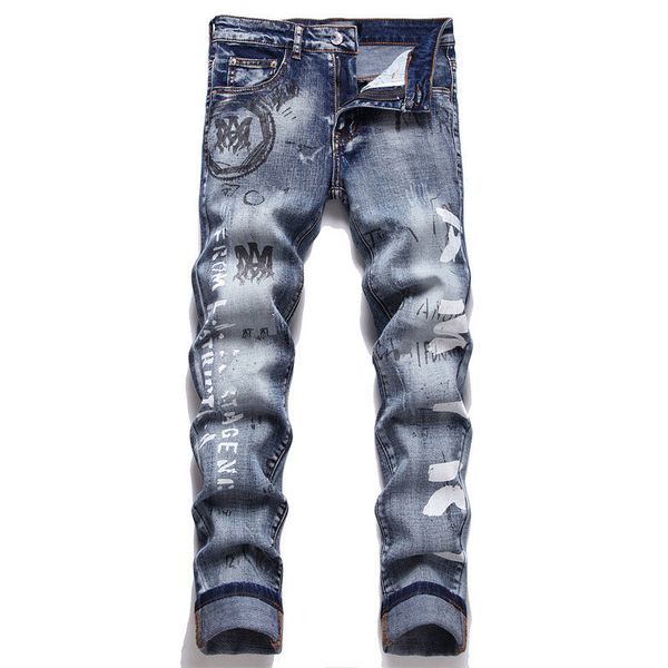 

amirss jeans designer jeans mens jeans for men with stars mens designer jeans mid waisted jeans pencil pants long hippop sticker 20 colors a, Blue