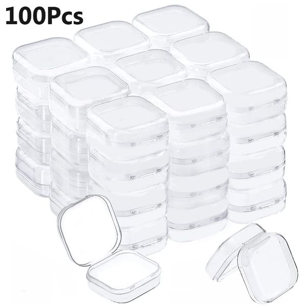 

jewelry boxes 100pcs small boxes square transparent plastic box jewelry storage case finishing container packaging storage box for earrings, Black;white