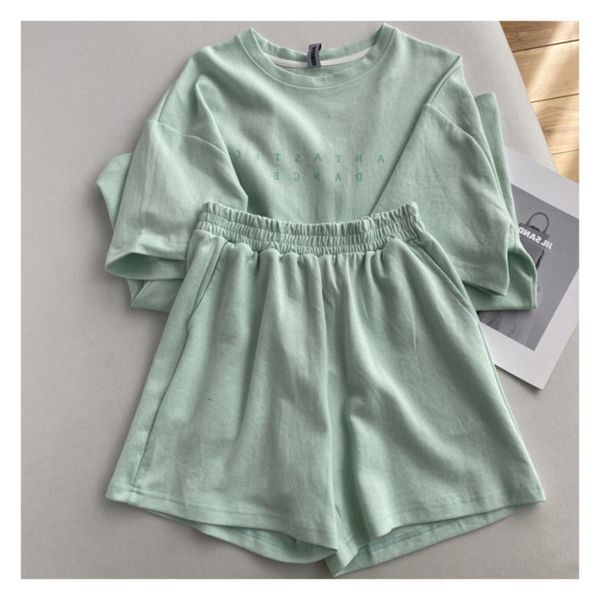 

women s two piece pants 2 set women alphabet t shirts and shorts summer short sleeve o neck casual joggers biker outfit 230311, White