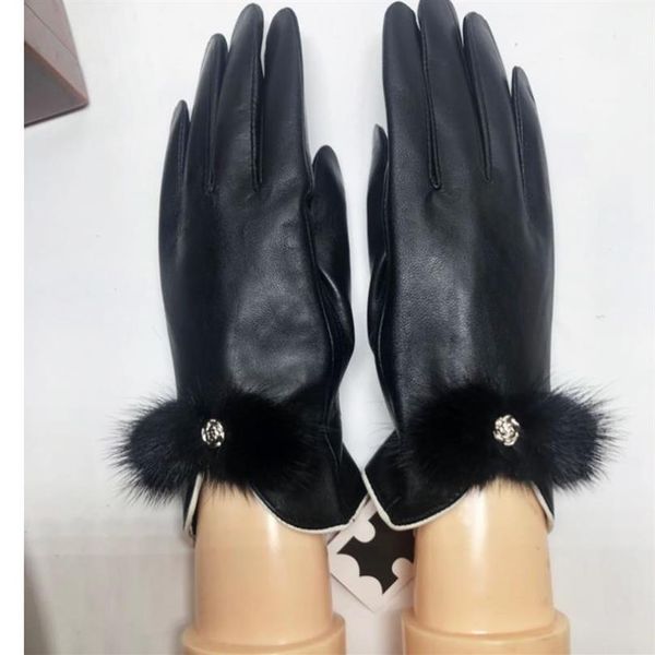 

21ss women winter luxury real leather gloves designer genuine leathers glove soft warm short sheepskin fleece inside drive lo2226, Blue;gray