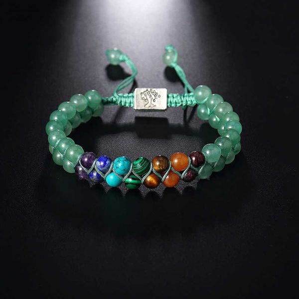 

s bohemia 6mm colorful double layer women's natural stone crystal agate beaded life tree bracelet, Black