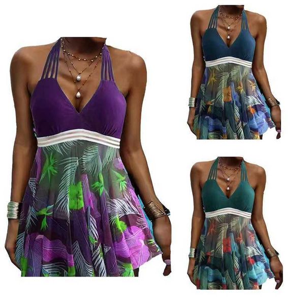 

monokinis designer luxury swimsuit split bikini gathered skirt pleated digital print holiday style swimwear women, Black