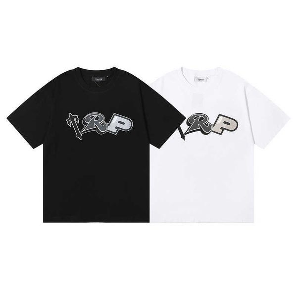 

trapstar tap letter print double yarn cotton casual round neck short sleeve t-shirt, Black;white