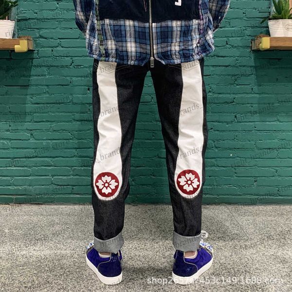 

men's jeans longteng jeans for men and women with the same korean version of big white original pulp personality big  print slim strai, Blue