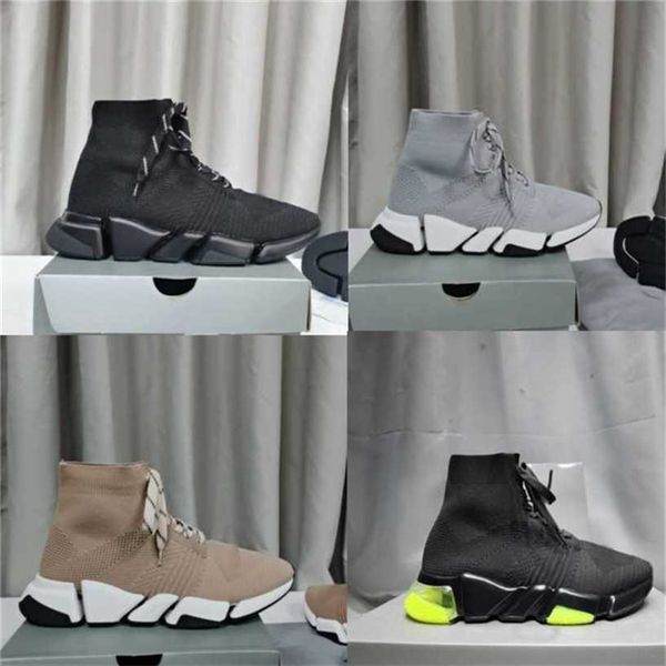 

triple s 2.0 knit socks shoes mesh speed trainer high race runners men and women designer sneakers platform with laces casual trainers with, Black