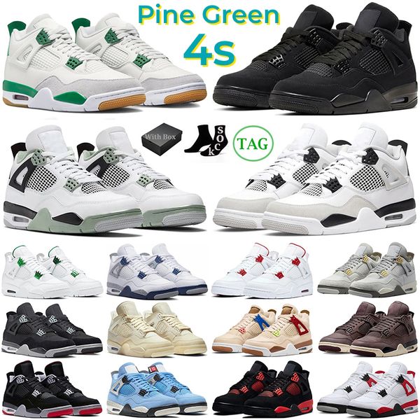 

with box 4 basketball shoes men women jumpman 4s pine green military black cat midnight navy white cement pn dust cactus jack mens trainers