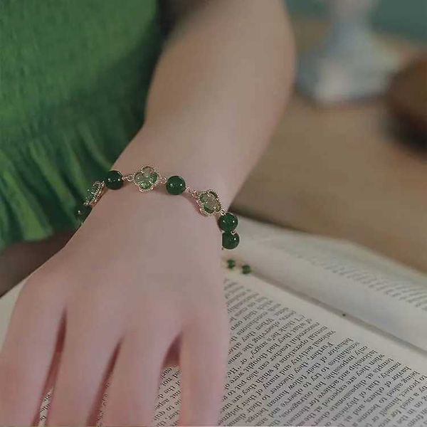 

bracelets 2022 new four-leaf clover female lucky minority design sense network red show white jade pulp transport simple bracelet link a, Black