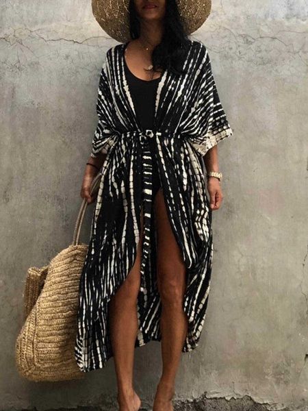 

swimwear 2023 printed beach cover up chiffon cover-ups wear summer wear female women long dress y230311, White;black