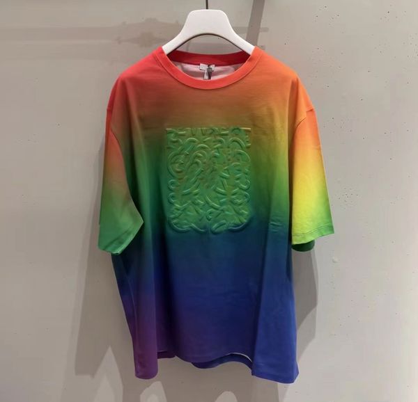 

women's t-shirt couple original rainbow gradient color design high-quality luxury t-shirt men's fashion vintage famous brand short, White