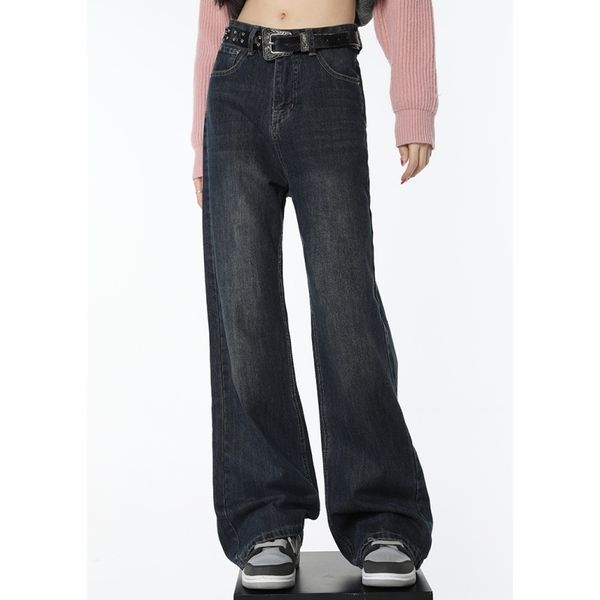 

women's jeans blue high waist women jeans vintage american fashion street style wide leg jean female denim trouser straight baggy denim