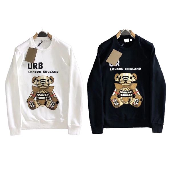 

crewneck hoodless pullover women's hoodie cotton pullover men's coat bear cartoon print black and white sportswear couple coat lon