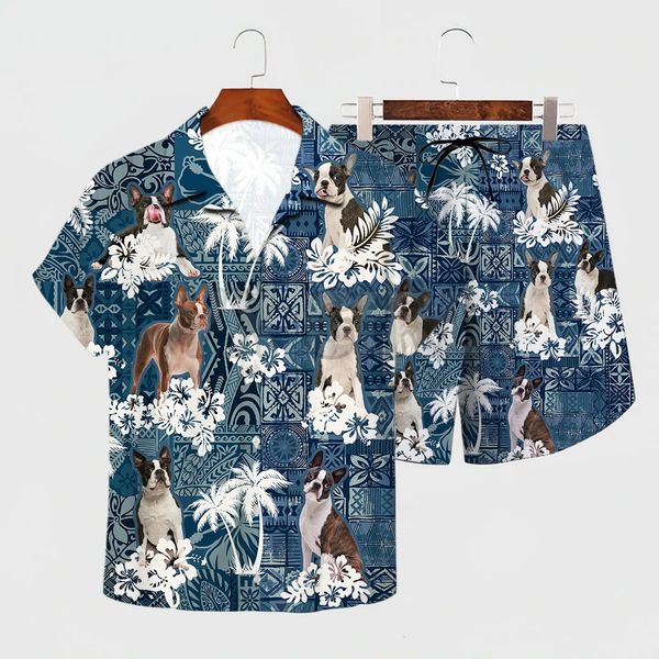 

men's tracksuits boston terrier hawaiian set 3d all over printed hawaii shirt beach shorts men for women funny dog sunmmer clothes 2303, Gray