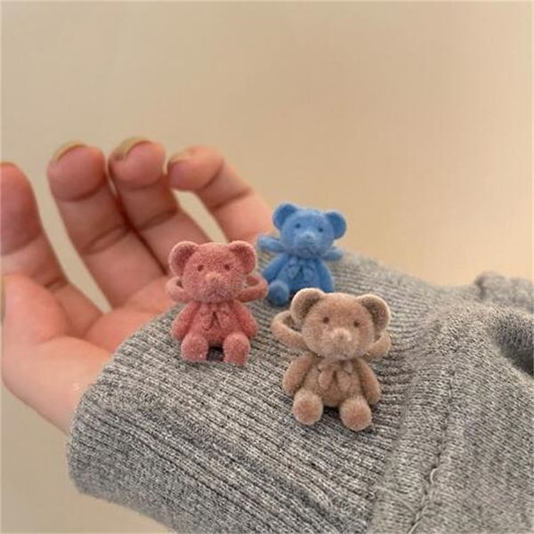 

multi-color flocking bear ring coco bear flocking ring sweet ins temperament versatile opening adjustable ab1112, Silver