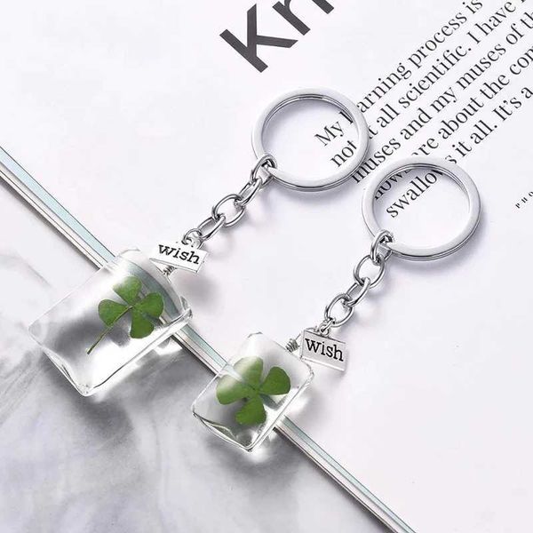 

key rings natural eternal flower keychain dried flower plants key chains four leaf clover keyring key holder women fashion bag accessories r, Slivery;golden