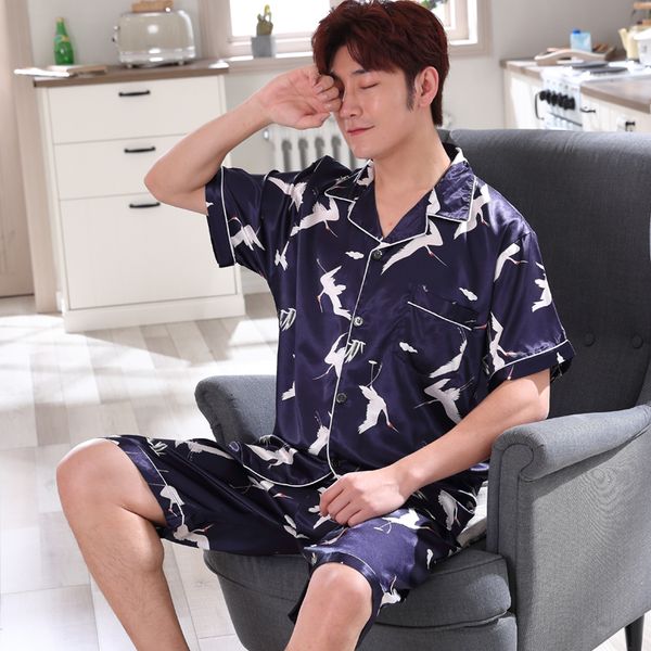 

men's sleepwear men's stain silk pajama set men pajamas silk sleepwear father gift style soft satin nightwear male summer homewear, Black;brown