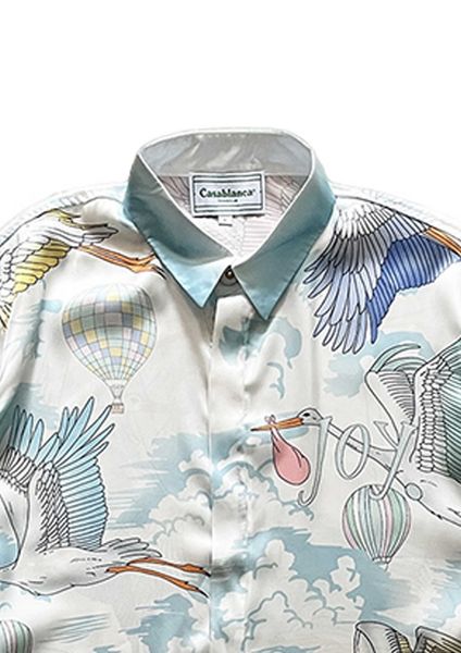 

casablanca designer fashion classic men and women shirt white clouds wreathed cranes thin style art long-sleeved, White;black
