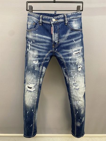 

autumn designer dsquared2 dsq skinny feet pants mens jeans ripped d2 paint splatter retro blue straight jean streetwear beggar quality stree