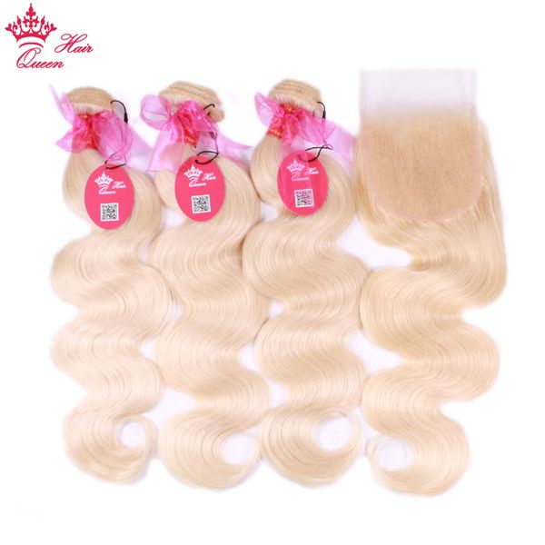 

#613 blonde color body wave human hair weave bundles with closure bundles with lace closure queen hair products, Black;brown