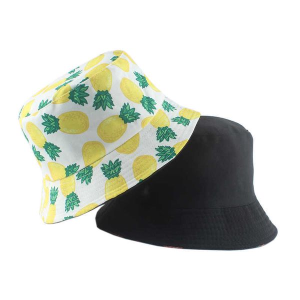 

wide brim hats summer fruit pineapple banana strawberry print fisherman hat panama bucket hats for women men street hip hop fishing cap gorr, Blue;gray
