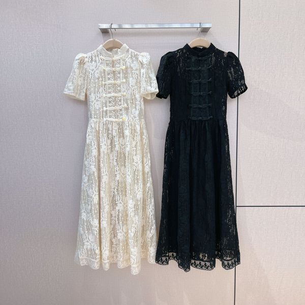 

fancy dress spring and summer vintage design hollow out lace dress, Black;gray