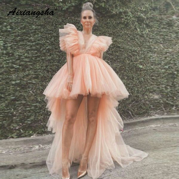 

party dresses aixiangsha modern v neck ruffle sleeve tiered pleat layered homecoming gown aline simple evening vestido de fiesta noche 23031, White;black