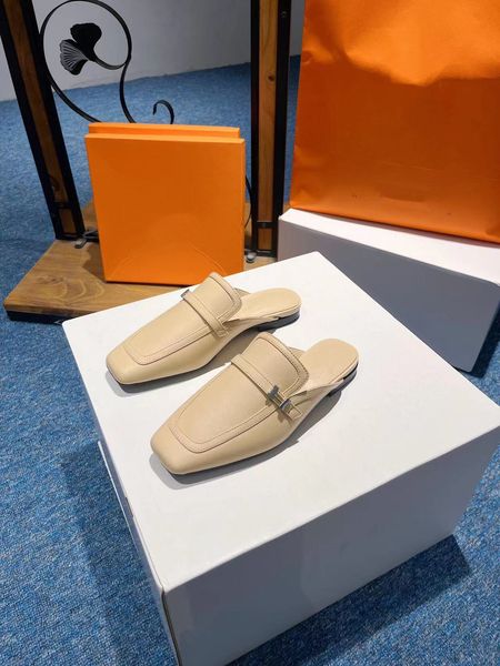 

luxury design sandals square toe letter buckle mueller shoes half slipper slipper women's fashion slipper sandals size 35-40, Black
