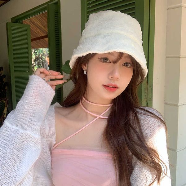 

wide brim hats seersucker solid color bucket hat japanese niche texture wrinkled women's hats summer uv protection thin breathable basi, Blue;gray