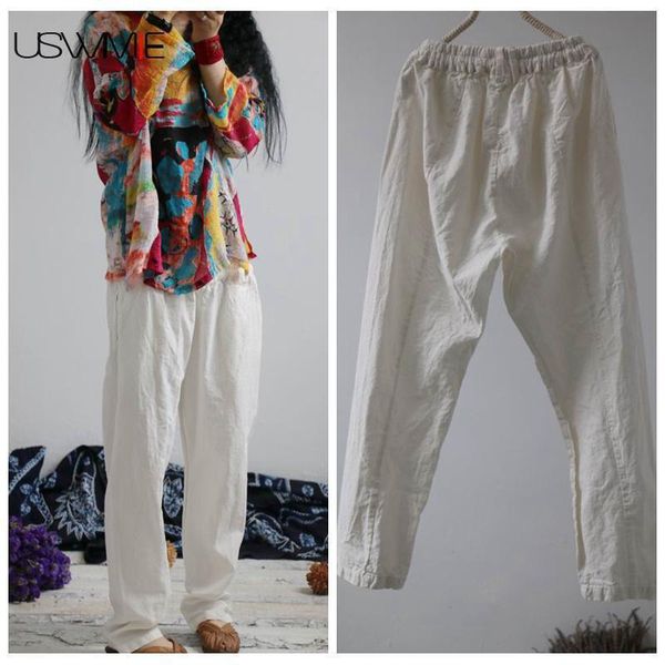 

women s pants s uswmie summer art simple casual do old elastic waist straight trousers solid color loose women wide leg 230311, Black;white