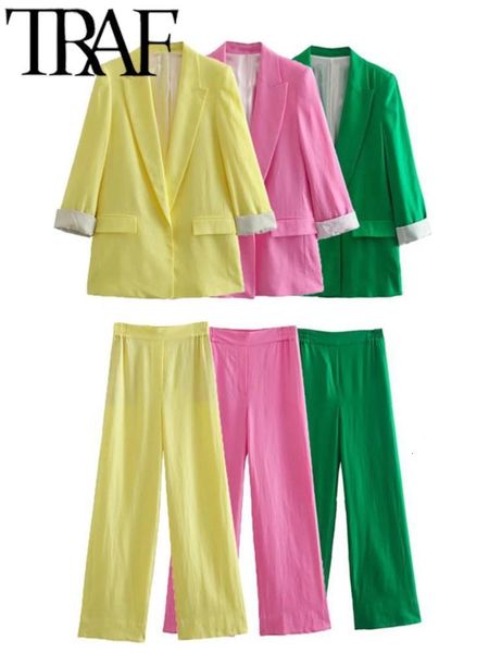 

women's suits blazers traf coats autumn women casual long sleeve open stitch linen blazers office lady suit jacket female green 230311, White;black