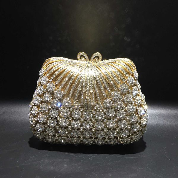 

women gold color flower rhinestones clutch bags crystal evening purse stones metal clutches small minaudiere handbag wedding bag 230308